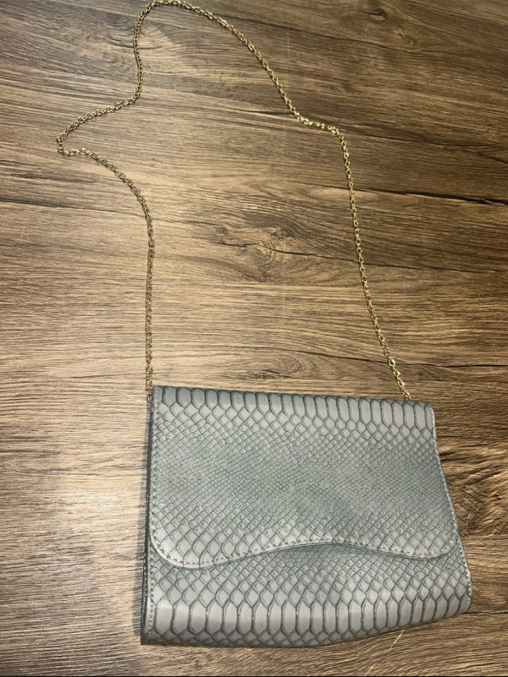 Gray Snake-Embossed Chain Strap Clutch - Women Bags